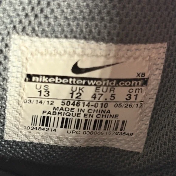 Size 13 Big Nike High Canvas Gray/Black Sneakers Shoes504614-010